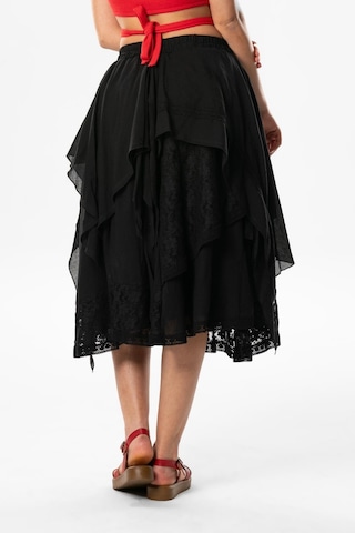 Salkım Vual Dantelli Saçaklı Uzun Yazlık Otantik Etek Siyah Syh-siyah Siyah