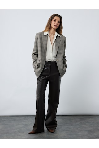 Koton Kruvaze Cepli Uzun Kollu Ekose Oversize Blazer Ceket Kahverengi Ekose 6wak50015pw Kahverengi Ekoseli