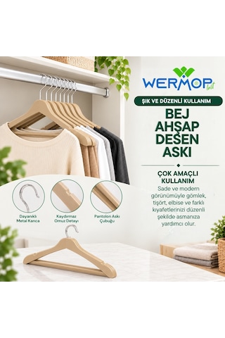 5'li Ahşap Desenli Askı Bej