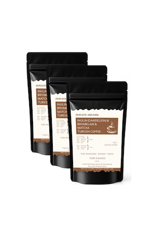 İnülin Bromelain Matcha Coffee 3 Paket Türk Kahvesi 100 Gr. X 3 Adet Karahindiba Form Kahvesi Türk Kahvesi