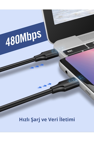 Ugreen 50997 Usb-c 60W 3A QC PD Hızlı Şarj Kablosu 1 Metre Siyah