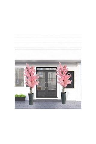 Yapay Ağaç Pembe Sakura Bahardalı Ağacı Siyah Uzun Kumsal Vazoda