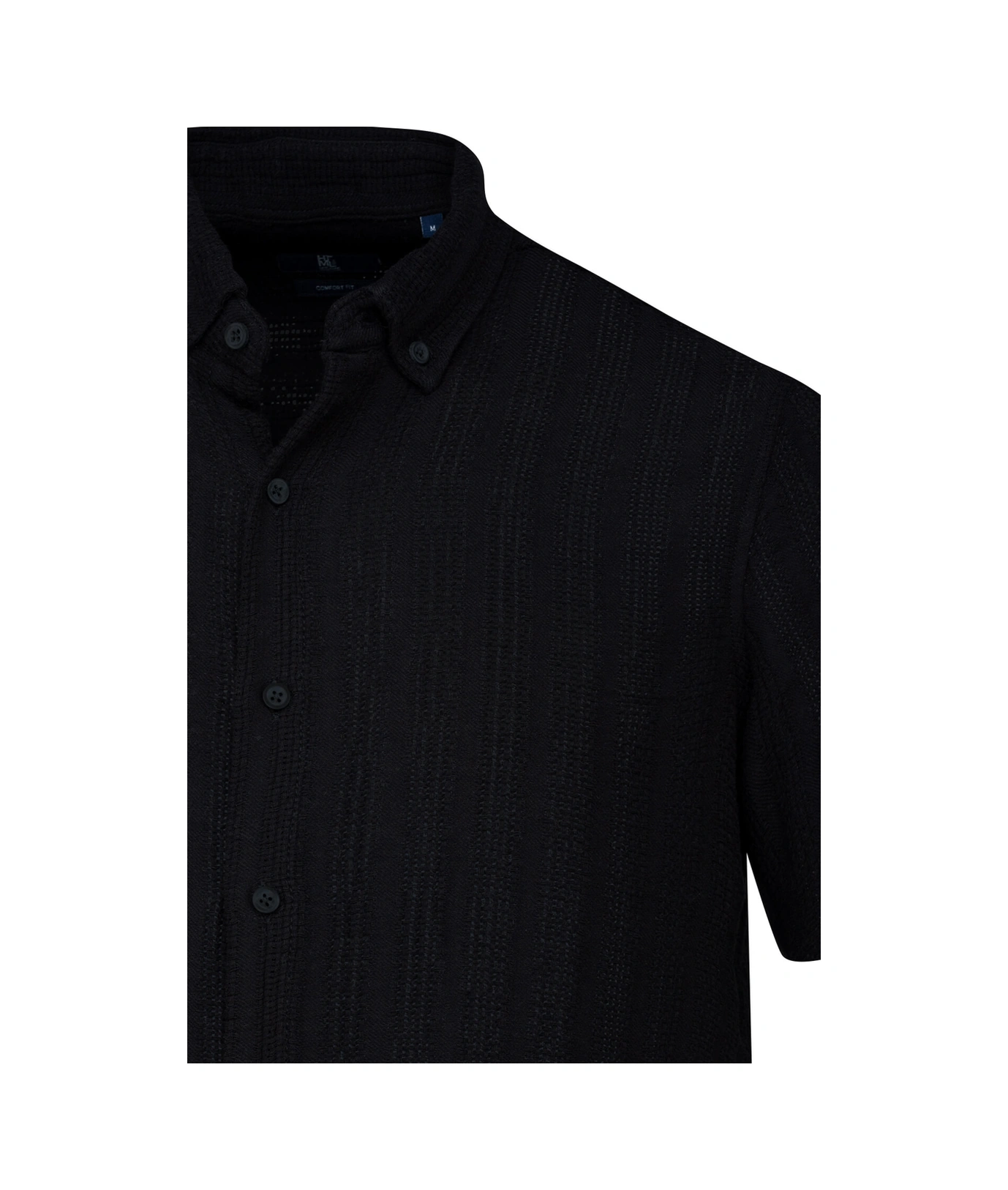 Hatemoğlu Siyah Comfort Fit Çizgili Düğmeli Yaka 100% Pamuk Kısa Kollu Casual Gömlek 4111999
