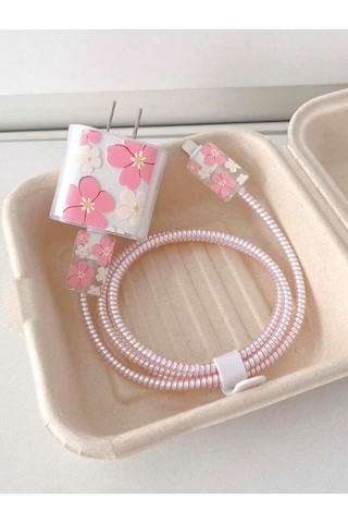 İphone 18w/20w Uyumlu Şarj Aleti Kılıfı, Şarj Kablo Koruyucu, Çiçekli Şarj Koruyucu Kılıfı İthalatçı