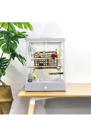 Dayang - 217 - Kırılmaz Camlı Kuş Kafesi - Dpmıx-hb - 39,5 43 51,3cm Beyaz