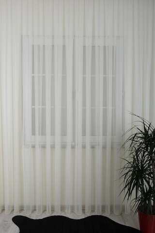 Damla Keten Görünümlü Leno Tül Perde Pilesiz Krem