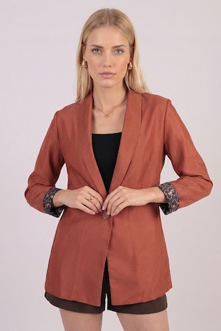 Armonika Kadın Kiremit Kol İçi Leopar Desenli Tek Düğmeli Ceket Arm-26k001088