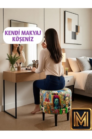 Diday Fride Puf Trend Puf Koltuk Puff Bench Dekoratif Bohem Doğal Gürgen Ayak Amaçlı Bahçe Balkon Çok Renkli