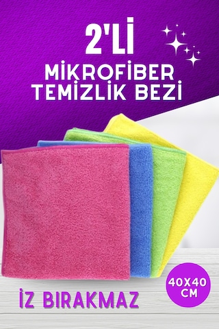 Grimorlife 2 Li Iz Bırakmayan Mikrofiber Yumuşak Temizlik Bezi 40x40 Cm - Cam, Araba, Mutfak Temizleme Bezi