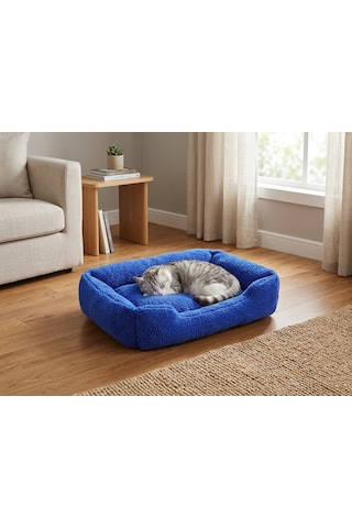Brt Pet Premium Dikdörtgen Peluş Kedi Yatağı Ve Küçük Irk Köpek Yatağı - 60x40 Cm - Mavi