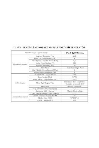 Armak PGA-12000 Mea 11 Kva Benzinli Monofaze Portatif Jeneratör