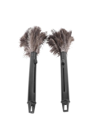 Konesam Östrich Tüy Temizleyici Seti: Geri Çekilebilir, 2 Adet, Doğal Ahşap Saplı, Ev Ve Ofis İçin Eco-friendly Temizlik Aleti Gri