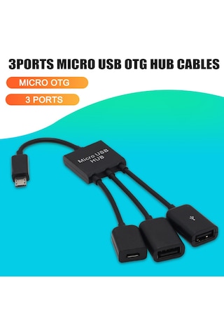 Çok Cihazlı Şarjlı Akıllı Telefonlar Ve Tabletler İçin 3'ü 1 Arada Mikro Usb Otg Hub Adaptörü