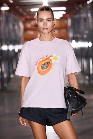 Grımelange Cassıane Kadın Bisiklet Yaka Kısa Kollu Ön Ve Arka Baskılı Regular Pembe T-shirt