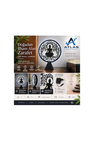 Buddha Meditasyon Temalı Led Masa Lambası Dekoratif Zen Tasarım Sade Beyaz Işık 12v Adaptörlü Renkli