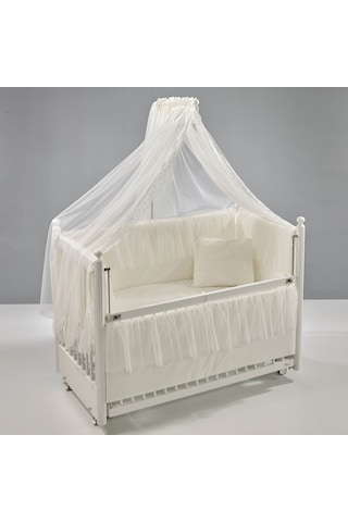 Meltem Kids Mondo Sallanır Ahşap Anne Yanı Beşik 60x120 cm (beyaz-ekru) Ekru