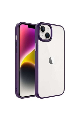 Apple Uyumlu iPhone 14 Plus Kılıf Zore Krom Kapak Derin Mor