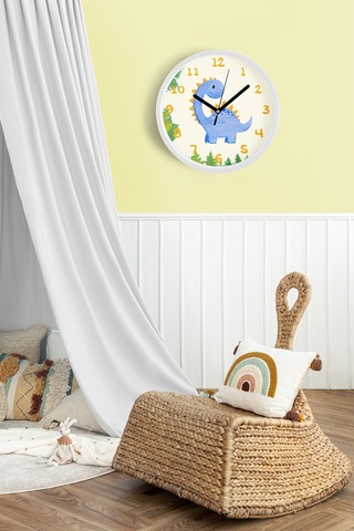 Sevimli Dinozor Çocuk Odası Duvar Saati - 35cm - Önü Camlı Beyaz Kasa - Sessiz Mekanizma-jh0906 Beyaz