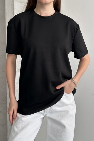Balenbi Kadın Modal Bisiklet Yaka Basic Yarım Kollu T-shirt 1211 Siyah