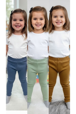 Mj Kids Kız Çocuk Tayt 3 Adet Tayt Aynı Beden Farklı Renk Karışık