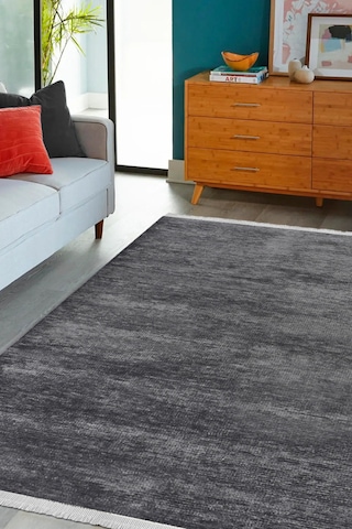 Azra Antrasit Kaymaz Taban Halı – Salon, Çocuk Odası ve Mutfak için Yıkanabilir, Yumuşak Kilim