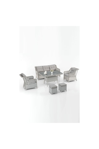 Evdemo Eren Rattan Puflu Bahçe Balkon Takımı 3+1+1 Gri