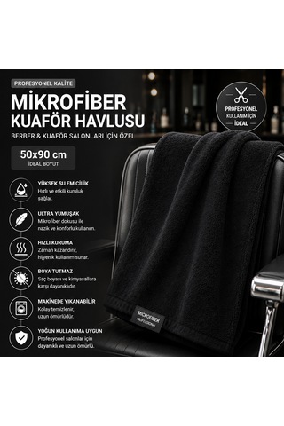 Naturıca Mikrofiber Havlu Kuaför Berber 6 Adet 50x90 Siyah