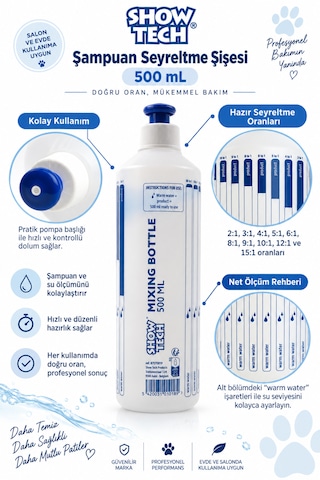 Showtech Konsantre Şampuan Seyreltme Şişesi 500 Ml - Ölçekli
