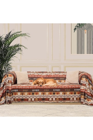 Latuda Concept Softmicro Boho Etnik Desenli Mikrofiber Koltuk Örtüsü Ve Şalı, Kaymaz Toprak 180x300 Cm Genel