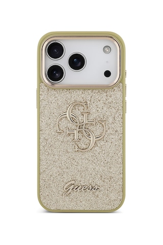 Apple Uyumlu iPhone 17 Pro Kılıf Guess Lisanslı 4g Büyük Metal Logolu Glitter Kapak Gold Gold