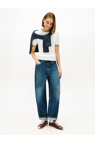 Tommy Hilfiger Co Cable C-nk Ss Swt Kadın Beyaz Kazak - Ww0ww41787 Beyaz