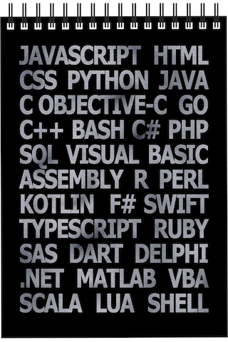 Notebook for Developers - Programming Languages - Siyah - Kısmi Lak'lı Yumuşak Kapak - 50 Yaprak - Kareli - Spiralli Bloknot