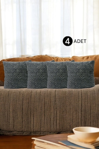 Bohem 4'lü Dekoratif Yastık Kılıfı Kırlent Kılıfı 45x45 Cm Gri Otantik Desen Gri