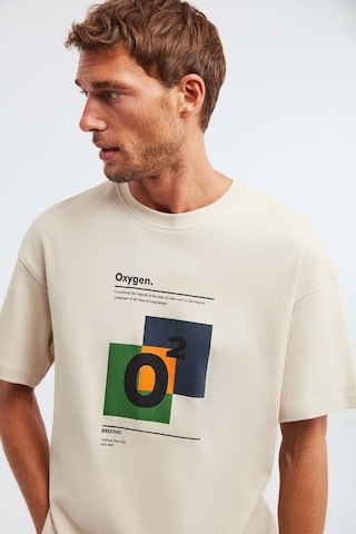 Prısmatıc Erkek %100 Organik Pamuklu Özel Kalın Dokulu Nefes Alabilir Oversize Baskılı Bej T-shirt