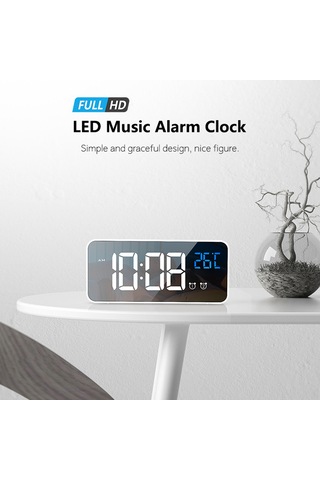 Dofolink Led Müzik Saat, Akıllı Ses Kontrol, 2 Alarm Ayarı, 4 Seviye Parlaklık, Gümüş/beşik/siyah, İçin Li-poly Batarya