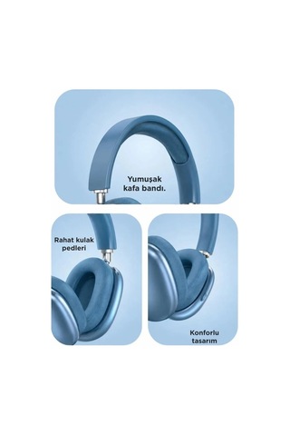 Premium Müzik Aleti Ses Cihazı Stil Sahibi Bluetooth Kulaklık P9s Mavi