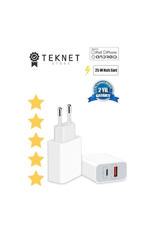 Samsung Uyumlu 25w Süper Hızlı Usb Ve Type C Çift Girişli Şarj Adaptörü 25watt Turbo Adaptör