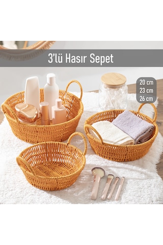 Porsima 304a 3 Lü Düzenleyici Hasır Sepet Seti Ekmeklik Sepet