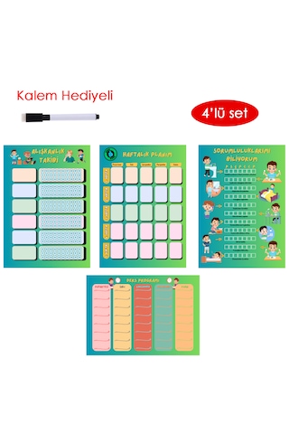 Çocuklar İçin Planlayıcı Set - Mavi Alışkanlık Takibi, Haftal...