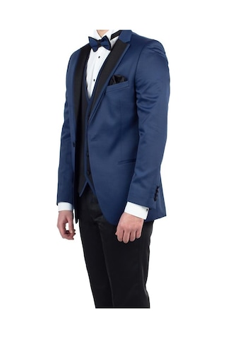 İmza Lacivert Saten Mono Yaka Astarlı Yelekli 6 Drop Slim Fit Dar Kesim Smokin Damatlık 1001190152-Lacivert