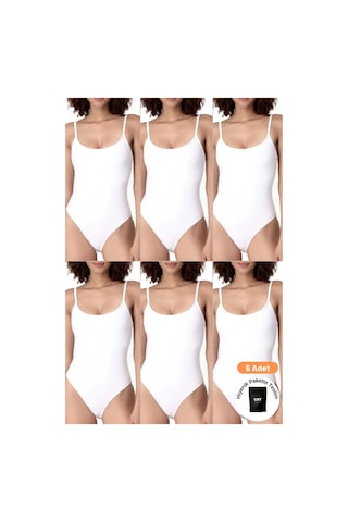 Kadın İp Askılı Çıt Çıtlı Kancalı Body 6'lı Paket Renkli