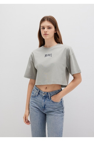 Mavi Logo Baskılı Gri Crop Tişört Crop / Kısa Kesim 1613411-70112 Çakmaktaşı Gri