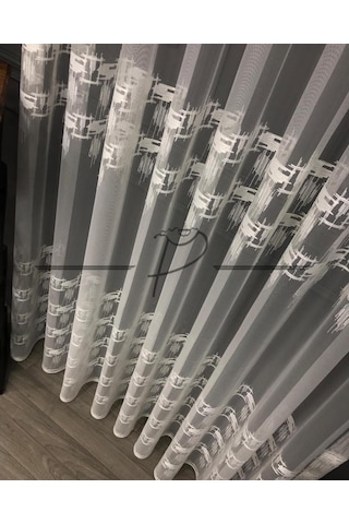 Tül Perde Brillant Marka Fırça Desen 2 Sıra Sedef Sim Işleme Ekru
