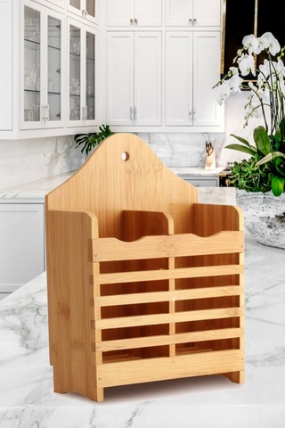 Bambu Dik Kaşıklık Bölmeli Bambu Diş Fırçalık