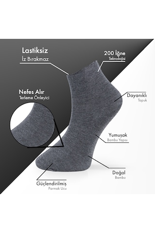 Lion Monroe Saf Bambu Kadın Lastiksiz Gri Melanj Soket Dikişsiz Premium Çorap Kutulu 6'lı / Iz Bırakmaz / Sıkmayan Çorap L5952az