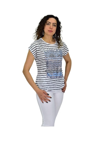 Kadın Kısa Kol Baskılı Bluz Bgl-st04696 Beyaz