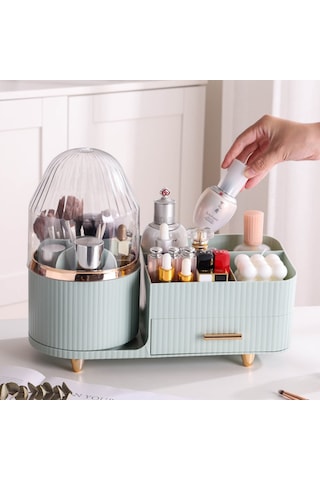 Makyaj Organizer Kozmetik Aksesuar Fırça Ve Takı Düzenleyici Çok Amaçlı Makyaj Kutusu Yeşil