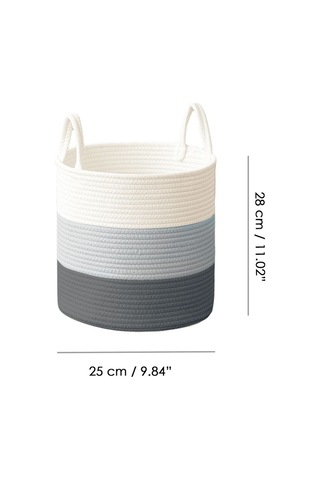 Jüt Kulplu Pamuk Halat Sepet - Çok Amaçlı Düzenleyici Hasır Dokuma Dekoratif Saksı 28 Cm Karışık Renk