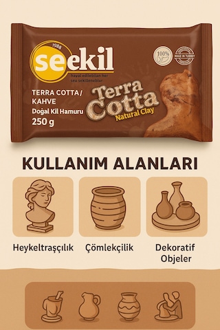 Terra Cotta Doğal Kil Hamuru 500 G Hava İle Kuruyan Seramik Hamur El Sanatları, Dekor, Modelleme 500 Gr