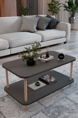 Kare Orta Sehpa 90 Cm 2 Raflı Salon Sehpası Ahşap Ayaklı Dekoratif Sehpa Antrasit Kare Orta Sehpa 90 Cm 2 Raflı Salon Sehpası Ahşap Ayaklı Dekoratif Sehpa Antrasit